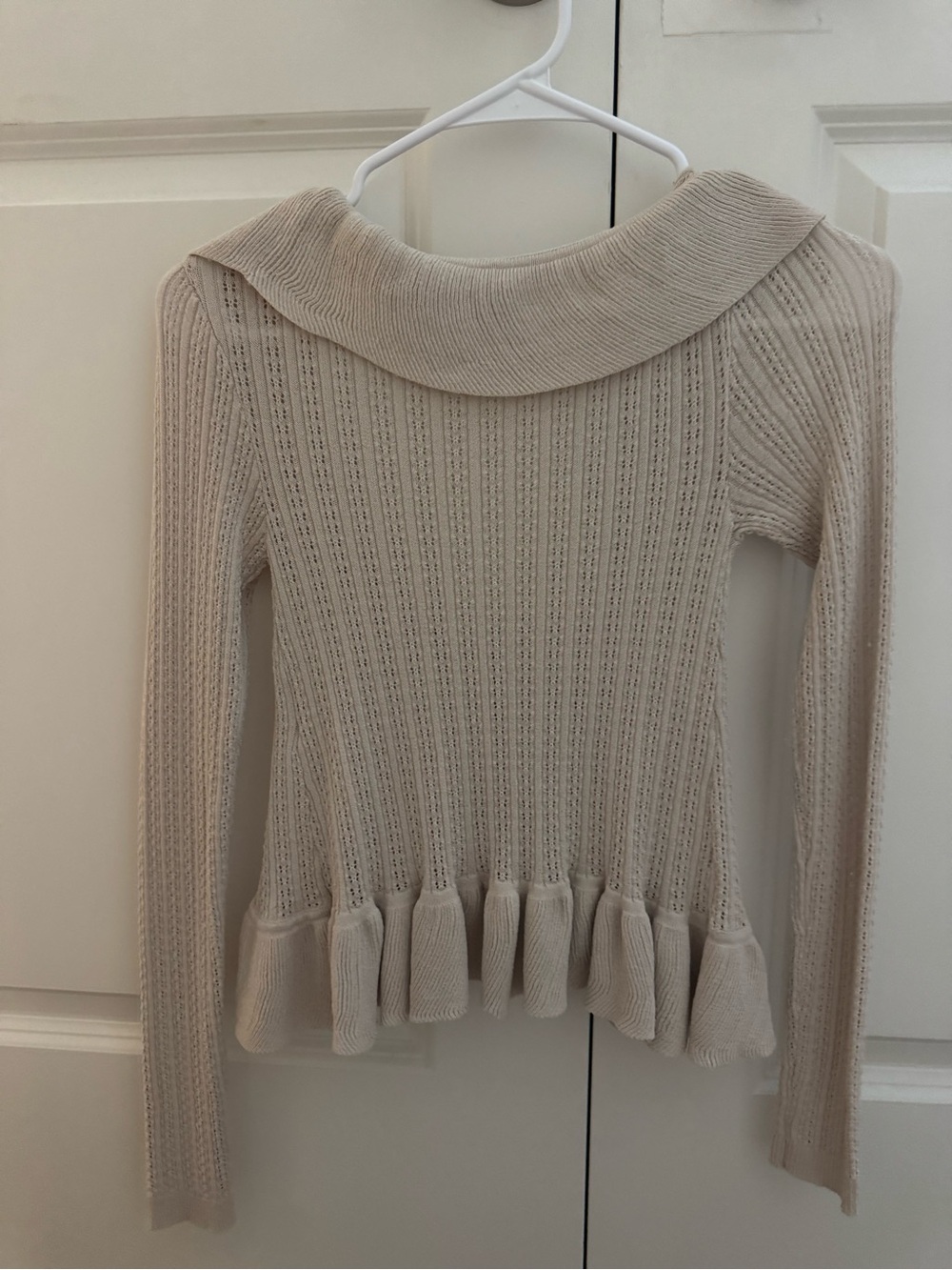 Amisu Cream Ruffle-Front Knit Cardigan - Picture 2 of 3